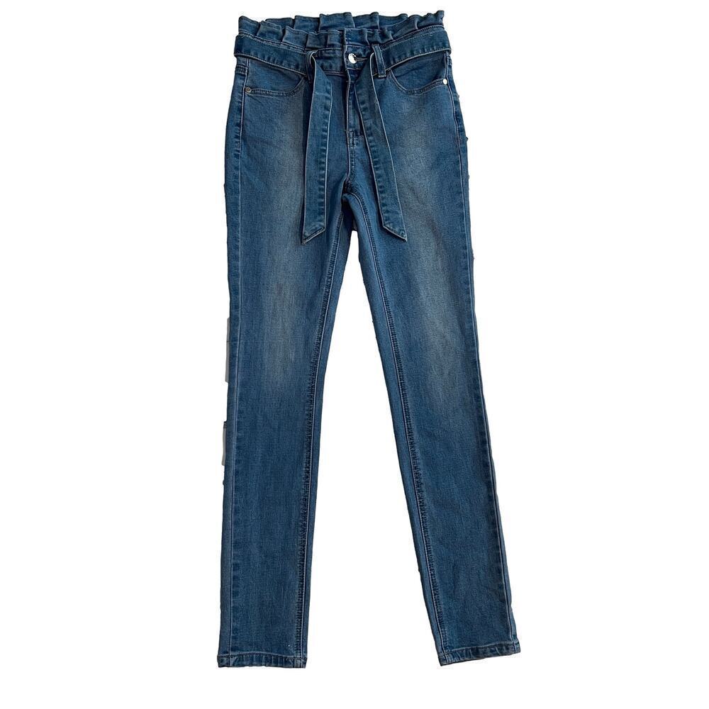 Bebe Lettuce Waist High Rise Self Tie Belt Skinny Leg Jeans Size 25 Waist NWT
